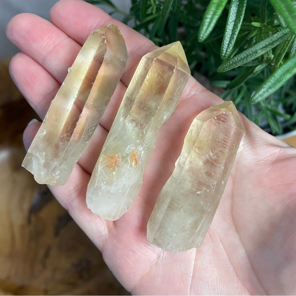 3 piece lemon balm citrine  Quartz Crystal Points